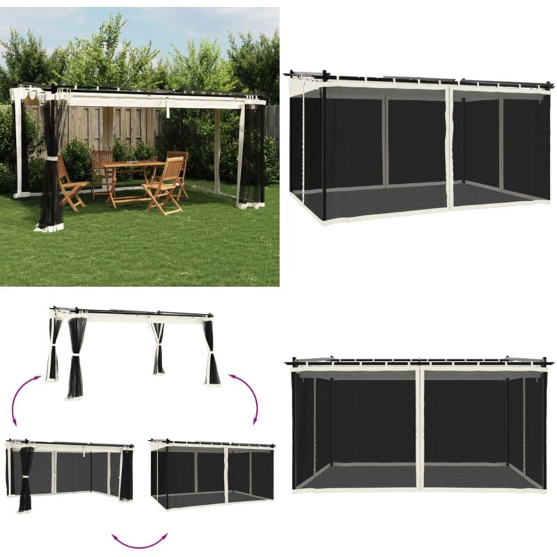 Vidaxl - Pavillon mit Netzwänden Creme 4x3 m Stahl - Gartenzauber - Outdoor Pavillon - Sommergarten - Markise - Grillplatz - Home & Living