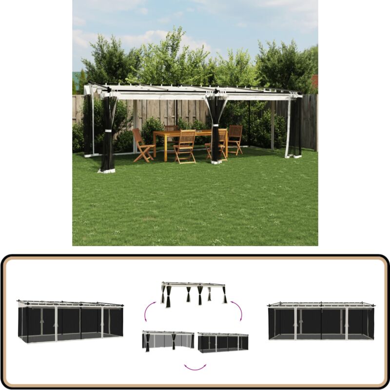 Vidaxl - Pavillon mit Netzwänden Creme 6x3 m Stahl - Gartenzauber - Outdoor Pavillon - Sommergarten - Grillplatz - Terrasse Überdachung