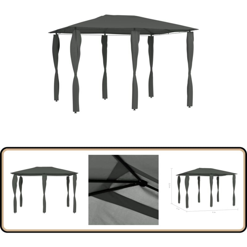 Pavillon mit Pfostenabdeckungen 3x4x2,6 m Anthrazit 160 g/m² - Pavillon - Gartenzelt - Outdoorzelt - Sonnenschutz - Grillparty