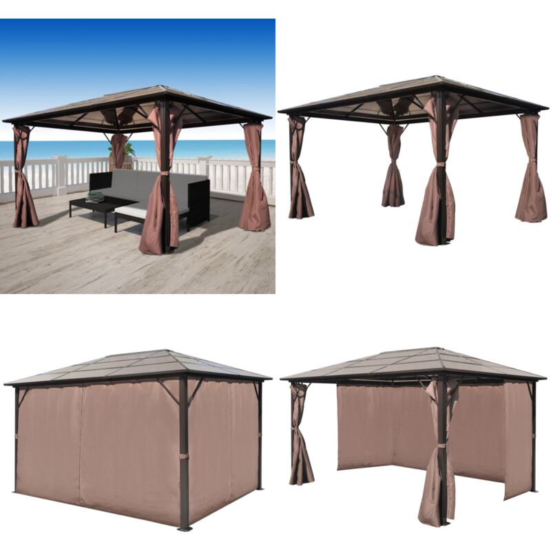 Pavillon mit Vorhängen Braun Aluminium 400 x 300 cm - Pavillon - Gartenpavillon - Aluminium Pavillon - Sommerhaus - Außenbereich - Home & Living