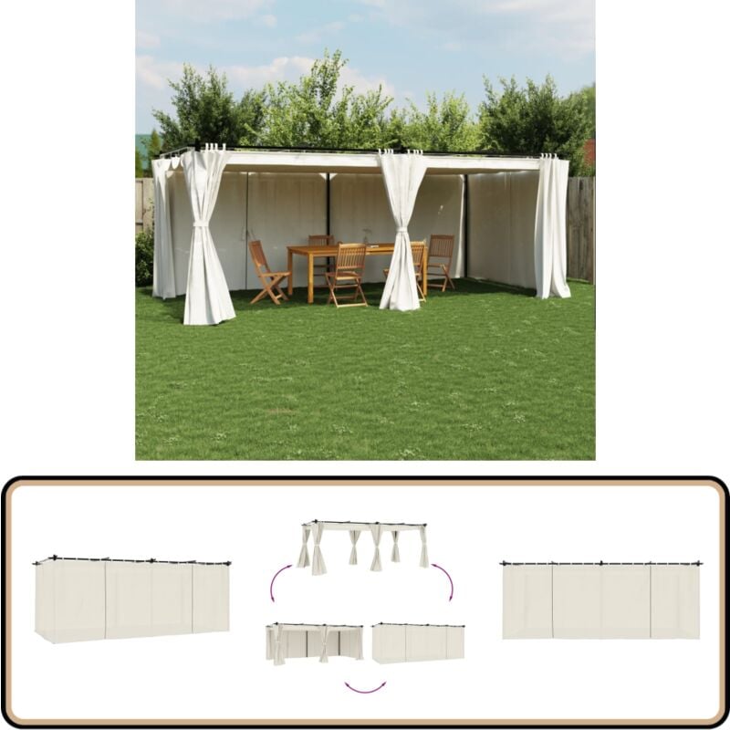 Vidaxl - Pavillon mit Vorhängen Creme 6x3 m Stahl - Gartenzauber - Outdoor Pavillon - Sommergarten - Terrasse Überdachung - Grillplatz Schutz