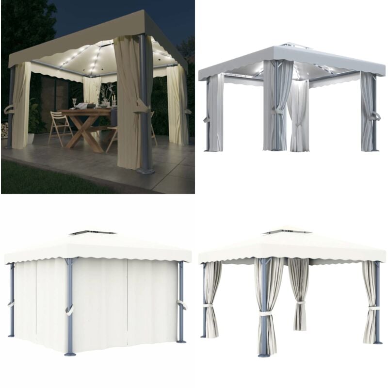 Vidaxl - Pavillon mit Vorhängen & LED-Lichterkette 3x3 m Cremeweiß - Gartenpavillon - Pavillon - Outdoor Möbel - Sonnenschutz - Gartendekoration