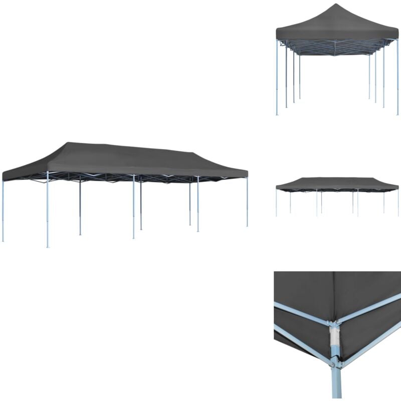 Faltzelt Pop-Up Partyzelt 3 x 9 m Anthrazit - Outdoor Event Zelt - Partyzelt - Gartenpartyzelt - Markise - Sonnenschutz
