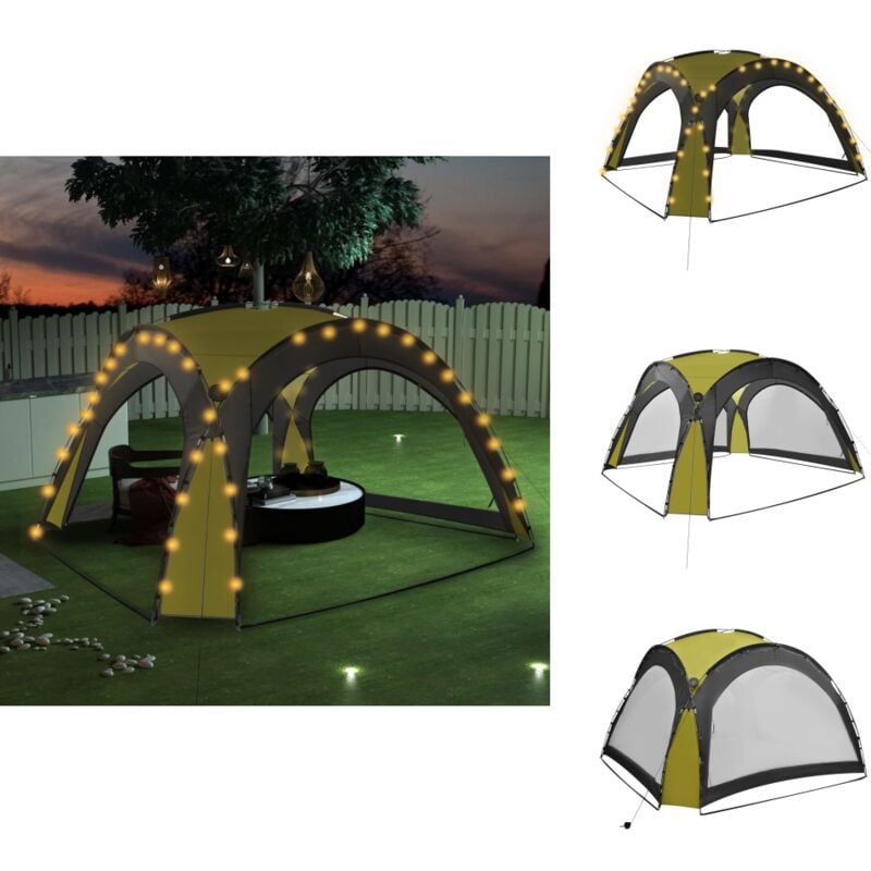 Partyzelt mit led und 4 Seitenwänden 3,6x3,6x2,3 m Grün - Partyzelt - Gartenzelt - Outdoorzelt - Sonnenschutz - Grillzubehör