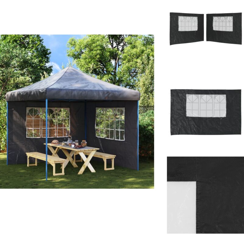 Partyzelt-Seitenwände 2 Stück mit Fenster pe Anthrazit - Partyzelt Seitenwand - Gartenzeltwand - Sonnenschutz - Wetterfest - Uv Beständig