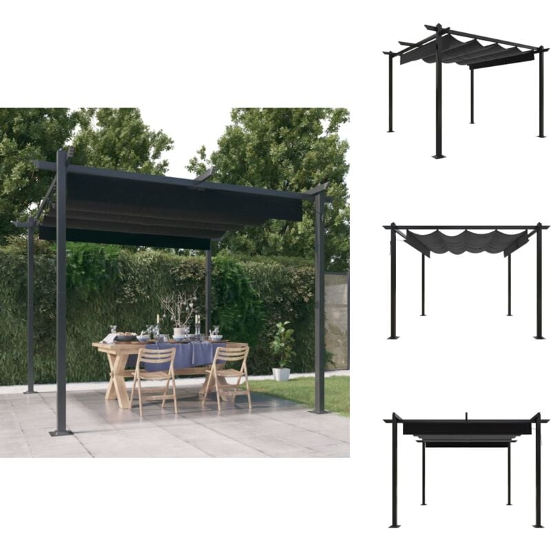 Pavillon mit Ausziehbarem Dach 3x3 m Anthrazit - Pavillon - Gartenzelt - Sonnenschutz - Outdoor Möbel - Stahlkonstruktion