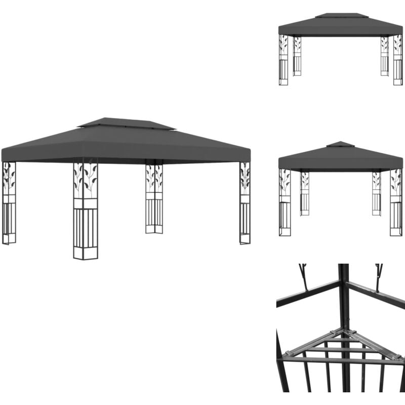 Pavillon mit Doppeldach 3x4 m Anthrazit - Pavillon - Gartenpavillon - Partyzelt - Markise - Außengarten
