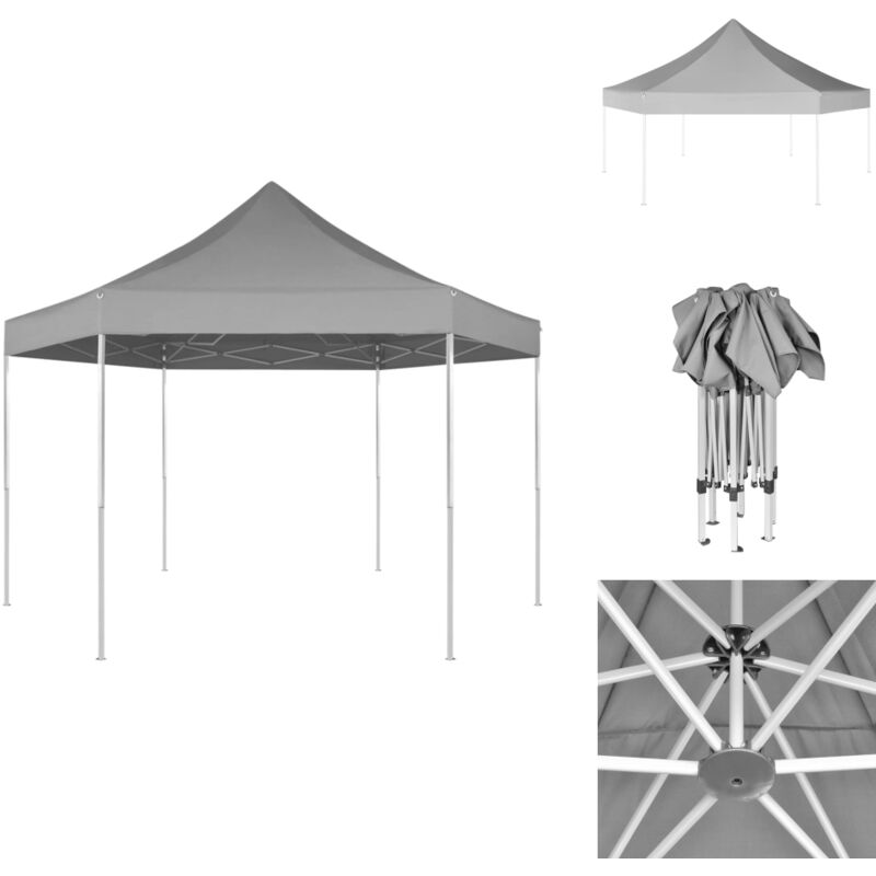 Pop-Up-Partyzelt Hexagonal Faltbar Grau 3,6x3,1 m - Pop Up Zelt - Gartenpavillon - Partyzelt - Sonnenschutz - Grillplatz