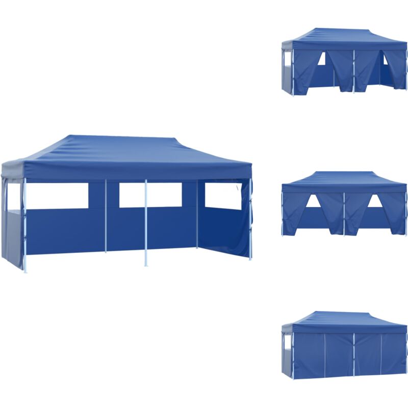 Profi-Partyzelt Faltbar mit 4 Seitenwänden 3×6m Stahl Blau - Outdoor Event Zelt - Partyzelt - Gartenparty - Grillplatz - Sonnenschutz