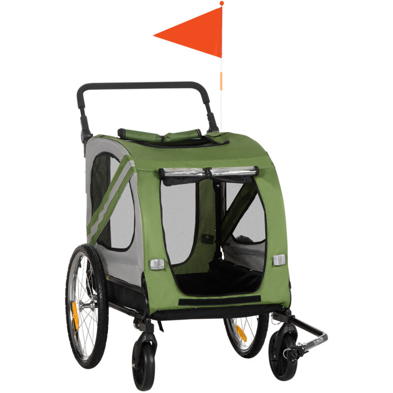 2-in-1 Hundeanhänger & Hundebuggy, Hundefahrradanhänger Fahrradanhänger, Hundewagen mit Reflektoren für Mittelgroße Hunde bis 20 kg, Oxford-Gewebe,