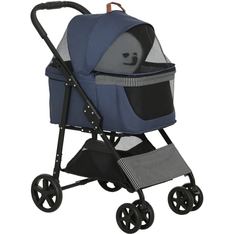 PawHut 2-in-1 Hundebuggy Transporttasche Katzenbuggy mit Universal Rad abnehmbar Abdeckung Oxford Dunkelblau+Schwarz 77,5 x 51 x 99,5 cm