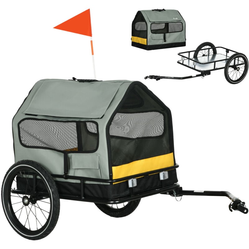 3-in-1 Hundeanhänger Haustierhaus, Lastenanhänger Hundefahrradanhänger, Hundewagen mit Reflektoren für kleine Hunde bis 10 kg, Oxford, Grau - Pawhut