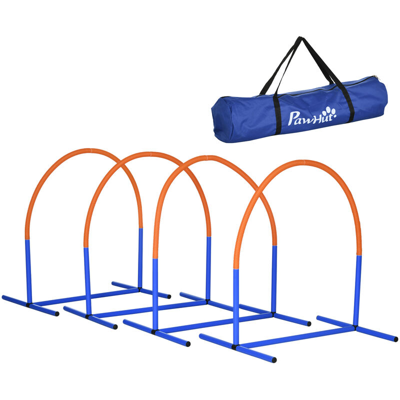 Hunde-Agility-Trainingsgeräte, Hund Agility Set, 4-teilges Steckhürdenset für ältere Hunde, Hundetrainigsset mit Tragetasche, Blau+Orange, 88 x 64 x
