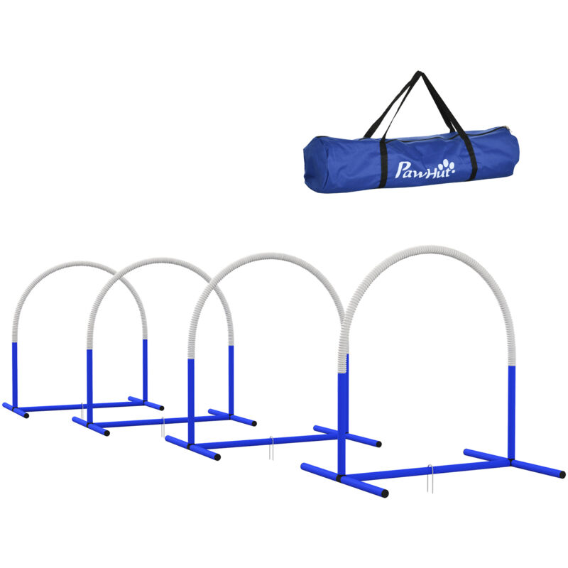 Hunde-Agility-Trainingsgeräte, Hund Agility Set, 4-teilges Steckhürdenset für ältere Hunde, Hundetrainigsset mit Tragetasche, Blau+Weiß, 88 x 64 x 95