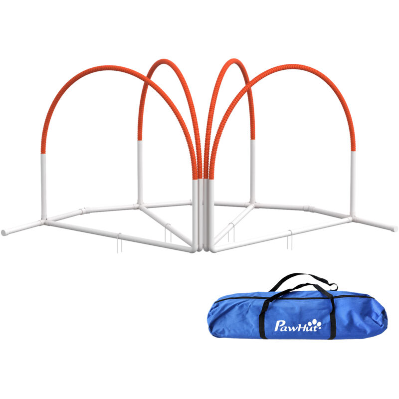 Hunde Agility Set, 4er-Set Hundetraining mit Slalomstangen, Agility-Ausrüstung für Hunde mit Tragetasche aus Oxford, Orange - Pawhut