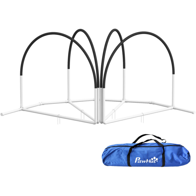 Hunde Agility Set, 4er-Set Hundetraining mit Slalomstangen, Agility-Ausrüstung für Hunde mit Tragetasche aus Oxford, Schwarz - Pawhut