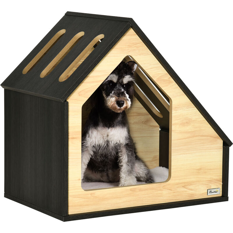 Hundehütte Indoor Hundehöhle mit Kissen Hundehaus Hundehöhle mit schrägem Dach Katzenhaus für kleine Hunde bis 8 kg 60 x 40 x 59,2 cm, Braun - Pawhut