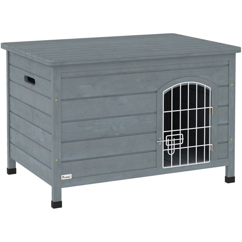 Pawhut - Hundehütte Hundehaus mit Tür Hundebox Gitterbox TransportKäfig für Katzen Hasen Outdoor wasserdicht Dunkelgrau Tanne 80 x 55 x 53,5 cm
