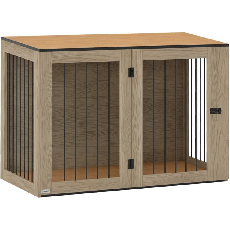 Hundekäfig Möbel mit Türen Fenster moderne Stahl Hundebox für Zuhause Indoor Hundehütte für große Hunde bis zu 30 kg Hundehaus 106 x 60 x 76 cm,