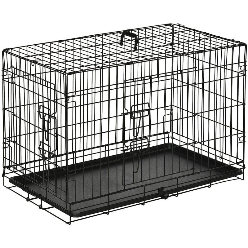 Hundekäfig Transportkäfig Drahtkäfig mit Gitter Hundebox Transportbox Kleintierkäfig Reisebox zusammenklappbar Metall Schwarz 75 x 48,5 x 53 cm