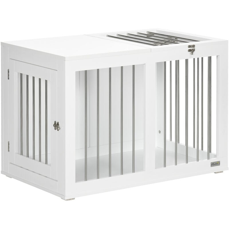 Hundekäfig Möbel mit 2 Türen Stahl Hundebox für Zuhause Indoor Hundehütte für mittelgroße Hunde bis zu 20 kg Beistelltisch Hundehaus 80 x 50 x 56,5