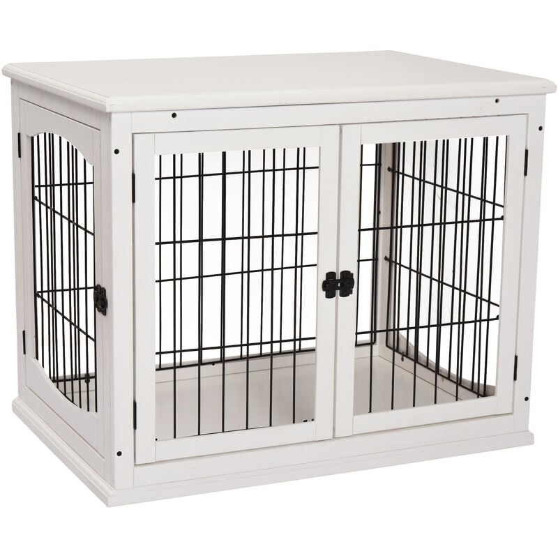 Hundekäfig für Zuhause, Hundehütte mit 2 Eingängen, Abschließbar Hundebox, Hundehaus für kleine Hunde, Weiß, 58,5 x 81 x 66 cm - Pawhut