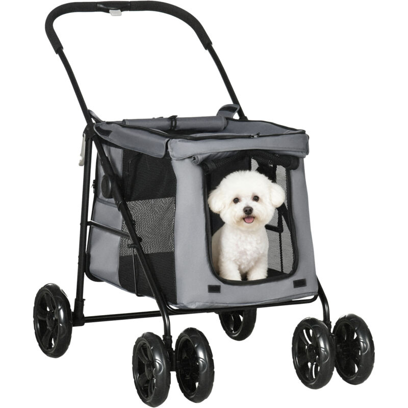 Hundewagen, faltbarer Hundebuggy, Hundetrolley mit Kissen, Katzenbuggy bis 20 kg, Katzenwagen für kleine und mittelgroße Hunde mit Seitentaschen,