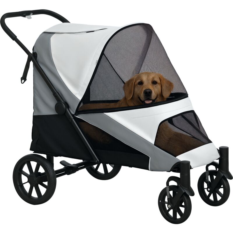 Hundewagen Hundebuggy klappbar für große Hunde & Katzen bis 30 kg Katzenbuggy mit Kissen Netzfenstern Türen Aufbewahrungstasche Katzenwagen mit