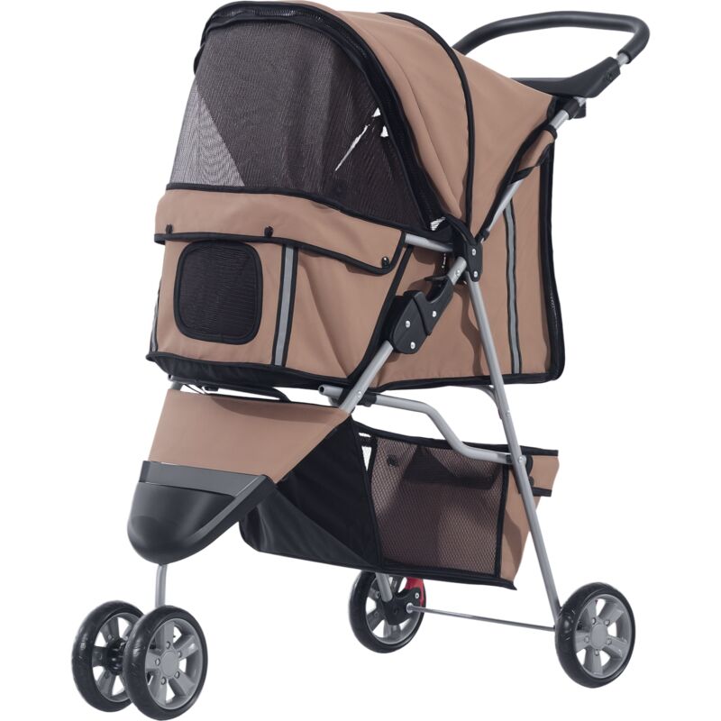 PawHut Hundewagen Hundebuggy klappbar für Hunde & Katzen bis 10 kg Katzenbuggy mit Kissen Netzfenstern Getränkehalter Aufbewahrungstasche Katzenwagen
