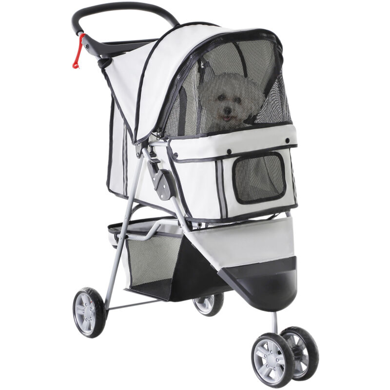 Hundewagen Hundebuggy klappbar für Hunde & Katzen Katzenbuggy mit Kissen Netzfenstern Getränkehalter Aufbewahrungstasche Katzenwagen Buggy Grau