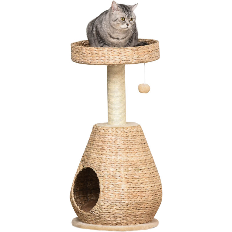 Pawhut - Katzenbaum Kratzbaum Kätzchen Möbel mit Katzenhöhle Ballspielzeug Sisal weiche Plüsch Höhe 82,5 cm Gelb