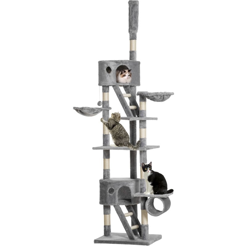 Pawhut - Katzenkratzbaum 240-260 cm Deckenhoch Kratzbaum groß Kletterbaum Katze Kratzbaum für große Katzen mit Sisalseil Hellgrau