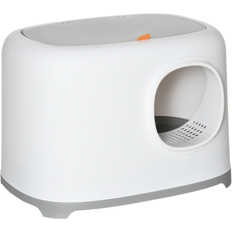 Katzenklo mit Deckel Katzentoilette mit Haube Schaufel Gitterboden xxl Katzentoilette für Katzen bis 5 kg 55 x 40 x 39 cm Weiß - Pawhut