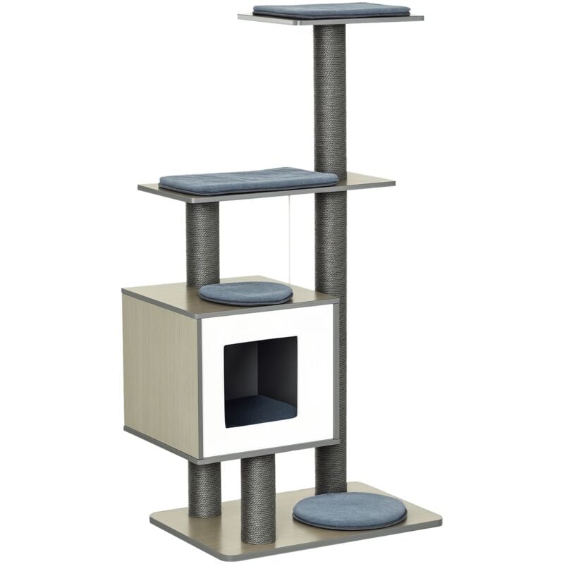 PawHut Katzenkratzbaum Katzenbaum Katzenspielzeug Kletterbaum Sisal Polster Liegefläche mit Ball Grau 71,5 x 49,5 x 120 cm