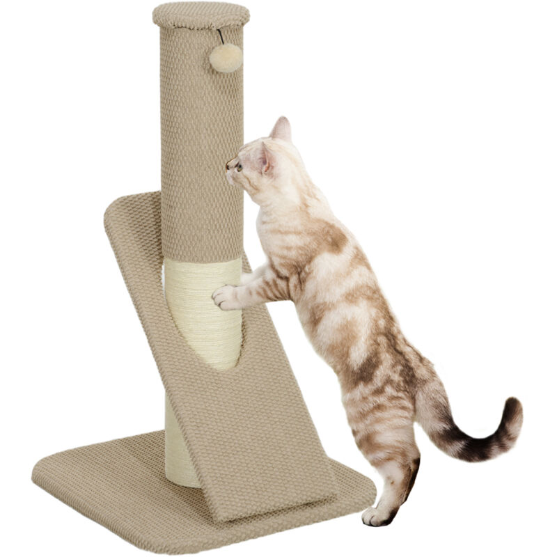 PawHut Kratzbaum 84 cm Hoch Kratzsäule Kratzstamm mit Spielball, Sisal-Katzenkratzbaum Katzenbaum für kleine Katzen, Katzen Kratzmöbel, Cremeweiß