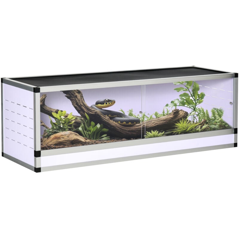 Terrarium aus Aluminium für Reptilien Amphibien Spinnentiere Reptilienzuchtbox Mesh-Terrarium Weiß+Silber+Schwarz 120 x 40 x 40 cm - Pawhut