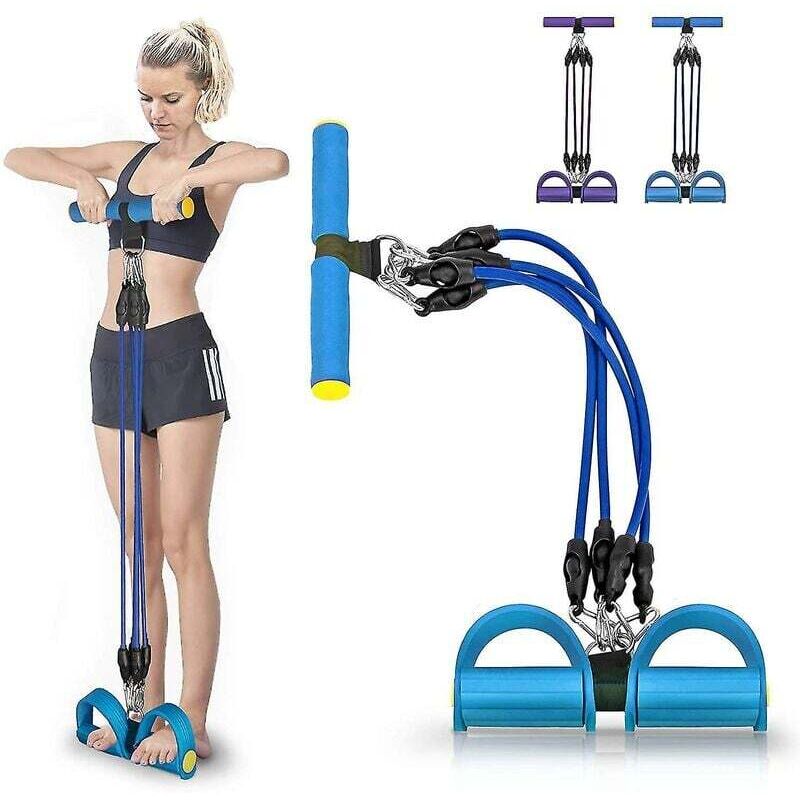 Pedalwiderstandsband – 4 Schläuche aus Naturlatex + Pedale – Fitnessgerät für Arme/Rücken/Beine – Yoga und Krafttraining – Für Sportler und Amateure