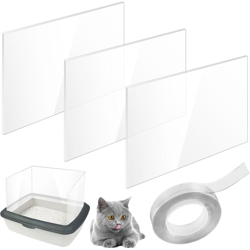 Pee Shields 3er-Set Katzentoiletten 30 x 40 cm – Spritzschutz – 1 Rolle Nano-Klebeband – Katzenzubehör – Trennwand – Offene Oberseite