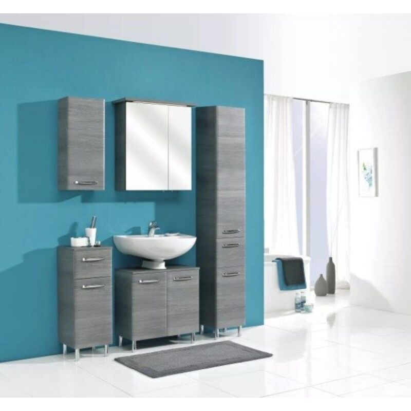 Pelipal Badmöbel-Set Quickset 328 Graphit Struktur quer mit Unterschrank Hänge- + Hochschrank 120 cm Badmöbel-Set