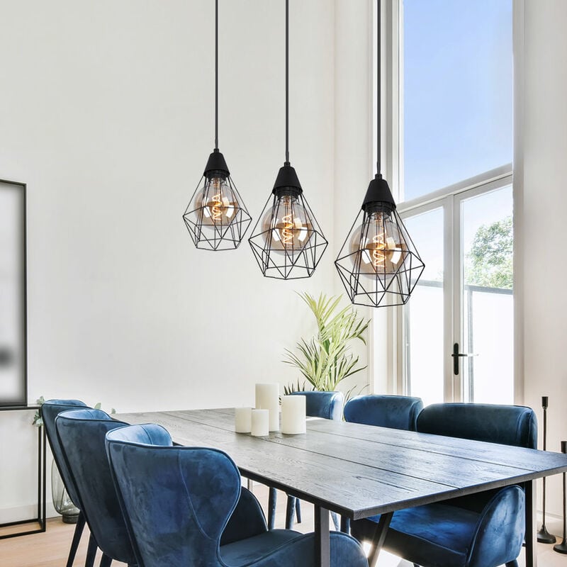 Pendellampe Hängeleuchte Käfig Wohnzimmer Hängelampe Pendelleuchte Gitter Optik, Metall schwarz, 1x E27, LxBxH 58x15x120 cm