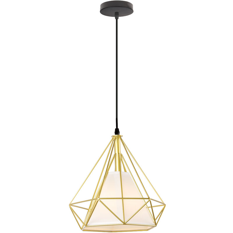 Pendelleuchte, 1 Flammig Hängelampe in Diamant Form, Vintage Kronleuchter mit Käfig für Wohnzimmer Schlafzimmer Esszimmer Küche - Gold mit Schwarzes