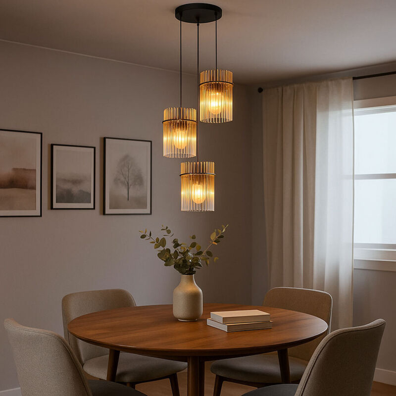 Pendelleuchte 3-Flammig Hängelampe amber Glasstäbe Esszimmerleuchte amber, Metall, 3x led 7W 806Lm warmweiß, DxH 47x140 cm