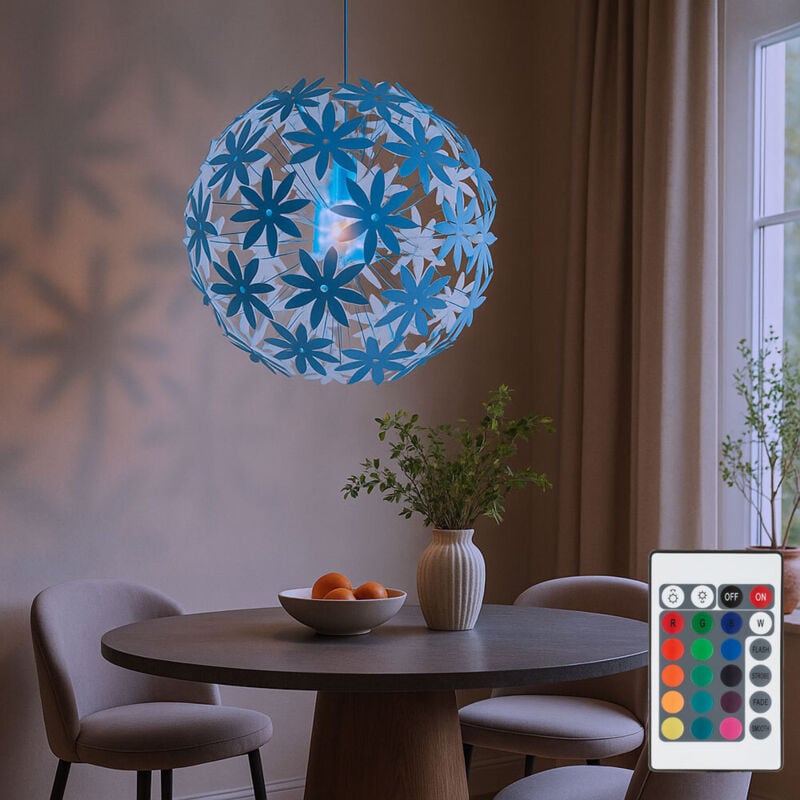 Globo Lighting - Pendelleuchte Blumenmuster Deckenlampe hängend weiß rund Deckenlampe Blume led, Fernbedienung rgb Farbwechsel dimmbar, 1x 4W 1x