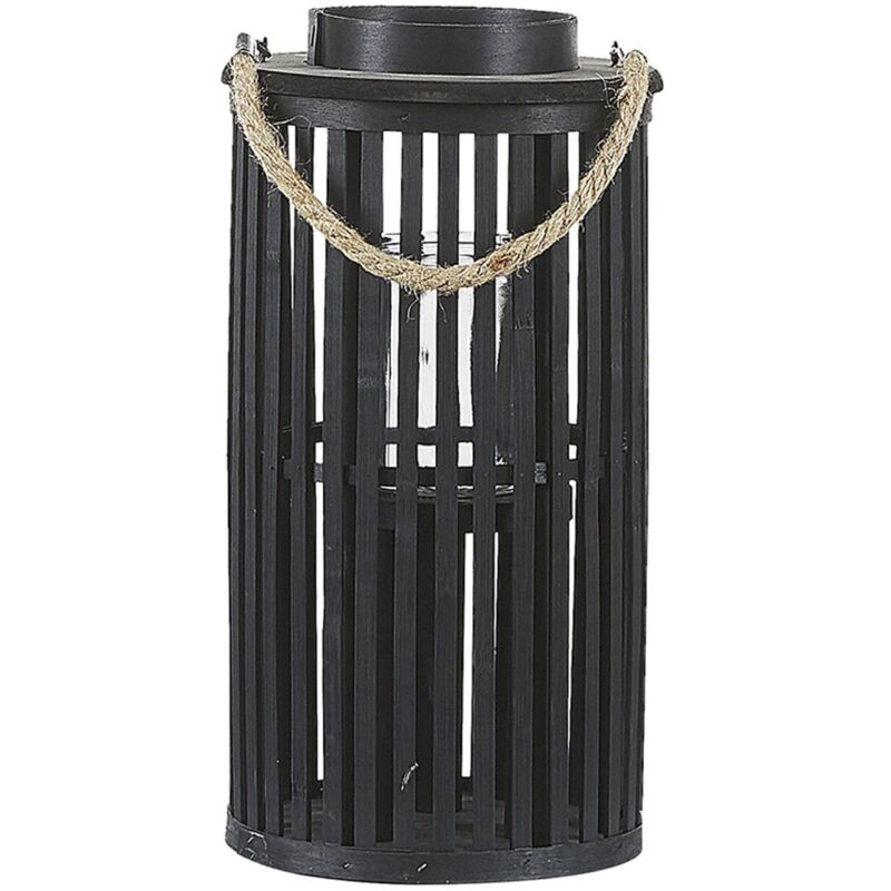 Laterne Weidenholz/Glas für Indoor und Outdoor Schwarz Höhe 40 cm Garten Gartenaccessorie für indoor und Outdoor