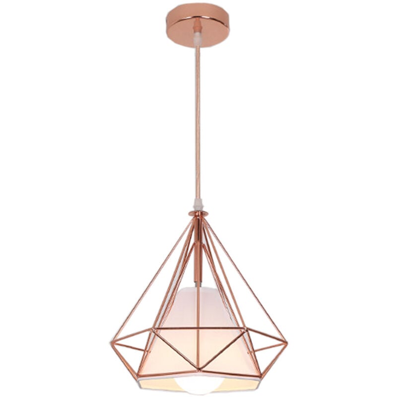 Pendelleuchte Rosegold, 1 Flammig Hängelampe, Ø25cm Diamant Form, mit Käfig für Wohnzimmer Schlafzimmer Esszimmer Küche 1PCS