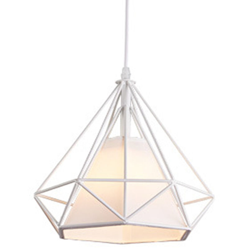 Axhup - Pendelleuchte Weiß, 1 Flammig Hängelampe, Ø25cm Diamant Form, mit Käfig für Wohnzimmer Schlafzimmer Esszimmer Küche
