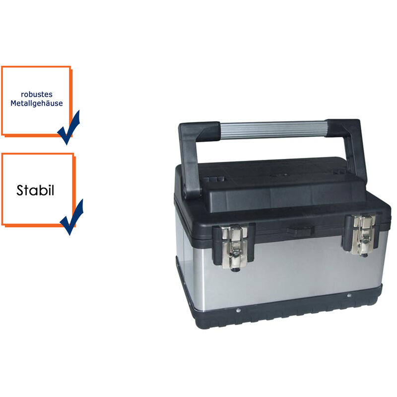 Werkzeugkoffer, Werkzeugkiste, Werkzeugkasten 380 x 270 x 225mm rostfreier Stahl