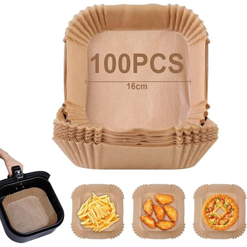 Linghhang - Pergamentpapier für Luftfritteuse, 100 Stück 16 cm Backpapier, Luftfritteusen-Papiereinlage, Einweg-Antihaft-, ölfreies