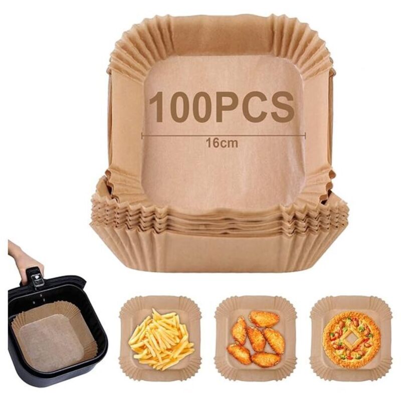 Pergamentpapier für Luftfritteuse, 100 Stück 16 cm Backpapier, Luftfritteusen-Papiereinlage, Einweg-Antihaft-, ölfreies