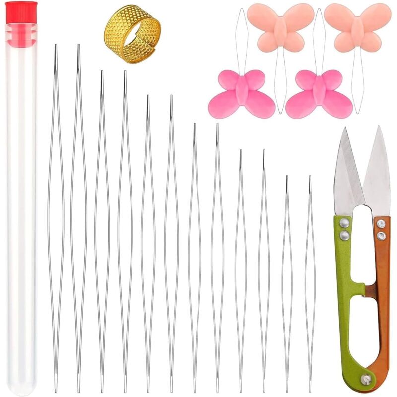 Bluedeer - Perlennadeln Set 19 Stück Große Augen Perlennadeln zum Auffädeln von Perlen, Sticknadeln und Nähnadel aus Edelstahl, Ideal für Perlen,